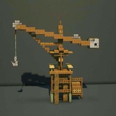 Crane In Minecraft, Crane Minecraft Ideas, Minecraft Mine Design Ideas, Minecraft Dock Crane, Minecraft Medieval Shop Ideas, Minecraft Mine Crane, Minecraft Crane Medieval, Minecraft Crane Ideas