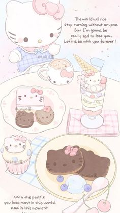 an image of hello kitty birthday card with cupcakes and donuts on the table