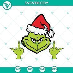 the grin face is wearing a santa hat and pointing to his left with both hands