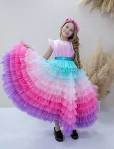 Rainbow Party Dress, Birthday Girl Dress, Maxi Dress, Unicorn Dress, Pageant Puffy Dress, Multilayered Dress, Baby Dress, Photoshoot, Toddler Dress, Graduation Gown, Multicolored Dress, Prom Ball Gown, Festival Costume Gorgeous multicolored girl dress have very original fashionable design and made of high-quality tulle will be perfect for any celebration....birthday, wedding, parties, Christmas, photography, Valentine's Day, dance, evening, flower girl  dress, ball gown, festivals wear, dance, d Unicorn Dresses For Kids, Unicorn Dresses, Rainbow Wedding Dress, Fairy Princess Costume, Frocks For Kids, Kids Party Wear, Multicolored Dress, Festival Costume, Corset Sewing Pattern