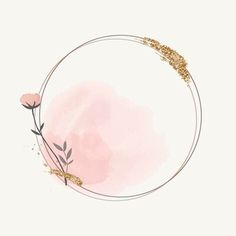 a pink and gold circle frame with flowers