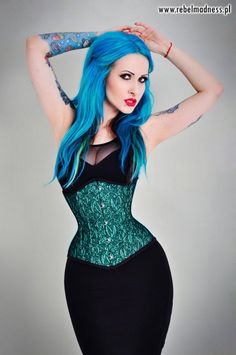 Cyan Lace Tightlacing Steel Boned Underbust Corset | Rebel Madness | I Am… Korsett Outfit, Wonder Wardrobe, Lingerie Slips, Authentic Corsets, Steel Boned Corsets, Boned Corsets, Gothic Corset, Lace Tights, Cute Looks