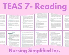 teas 7 reading list with the words nursing simplified inc in pink and white