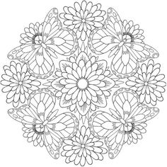 a black and white drawing of flowers in the shape of a flower with lots of petals