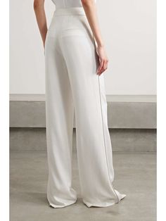 VERONICA BEARD Millicent crystal-embellished satin-crepe straight-leg pants | NET-A-PORTER Line Outfit, Fancy Clothes, Fall Lookbook, Wideleg Pants, Ivory Silk