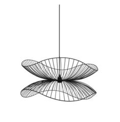 a black and white photo of a light fixture with wire hanging from it's center