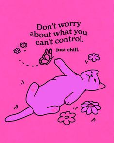 a pink poster with a cat laying on it's back and the words don't worry about what you can't control