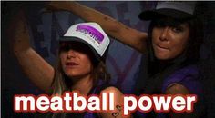 two women wearing hats with the words beatball power in front of them and an image of