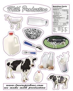 milk production stickers are shown here in this graphic file for use on products such as dairy, eggs, milk and other items