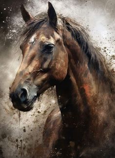 a painting of a brown horse on a black background