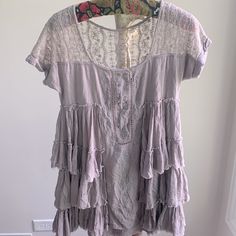 Gorgeous Pale Lavender With Delicate Tide Ruffles In New Without Tags Condition Lavender Bohemian Short Sleeve Dress, Bohemian Lavender Dress With Ruffles, Flowy Bohemian Purple Mini Dress, Bohemian Purple Patchwork Dress, Purple V-neck Boho Dress For Summer, Bohemian Purple Sleeveless Mini Dress, Lavender V-neck Bohemian Maxi Dress, Boho Look, Boho Vibe