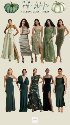 Collage highlighting a variety of green wedding guest dresses from Anthropologie, specifically curated for the fall 2023 season. The dresses, ranging from deep emerald to muted olive shades, encapsulate the rich and earthy tones of autumn. Each style showcases Anthropologie's signature fusion of bohemian artistry and modern sophistication, offering ideal choices for fall nuptial events. Green Fall Wedding, Forest Wedding Dress, Fall Wedding Guest Dresses, Bohemian Bridesmaid Dress, Wedding Guess, V Chapman, Olive Green Weddings, Bohemian Wedding Guest