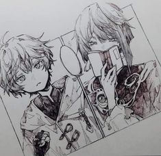 an image of two anime characters in pencil