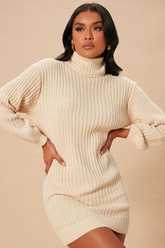 Available In Black, Cognac And Taupe Sweater Mini Dress Long Sleeve Balloon Sleeve Turtle Neck Stretch 65% Cotton 35% Acrylic Imported | Too Cozy Turtle Neck Sweater Dress in Taupe size XS by Fashion Nova Sweater Dress With Boots, Turtle Neck Sweater Dress, Taupe Fashion, Taupe Sweater, Sweater Mini Dress, Mini Dress Long Sleeve, Turtle Neck Sweater, Turtleneck Sweater Dress, Mini Sweater Dress