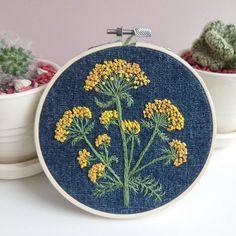 three small potted plants with yellow flowers in them