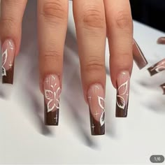 24pcs Coffee Brown French Press On Nails, Long Coffin Ballerina Fake Nails, Glossy Full Cover Butterfly False Nails For All Y2k Inspo, Brown Nail, Baddie Nails, French Tip Acrylic Nails, Her Nails, Long Acrylic Nails Coffin