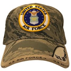 G3 Hat/Cap Us Honor Made In China Nwt Adult Adjustable Hook & Loop Strap United States Air Force Circular Patch On Face (Multicolor) Plus Us Air Force Type On Side Bill And Rear Strip And Billborder In Black / Camou Hat With Tan Billborder And Small Tan Pattern On Side Bill 100% Cotton Nwt Usaf Patriot Patriotic Service To The United States Of America Nike Golf Hat, New York Yankee Hat, Real Tree Camouflage, Mens Trucker Hat, Flex Fit Hats, New York Yankees Baseball, New Era Hat, Star Wars Logo, New Era Fitted