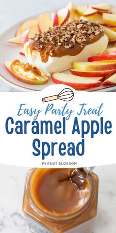 caramel apple spread on a plate with apples