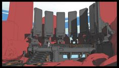 an image of a sci - fi scene in red and blue tones with some sort of machinery