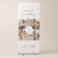 a welcome sign for a wedding with photos