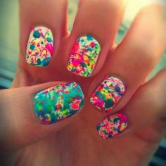 Splatter Nails, Colorful Nail Art, Colorful Nail, Easy Nails, Blue Nail, Short Nail Designs, Neon Nails