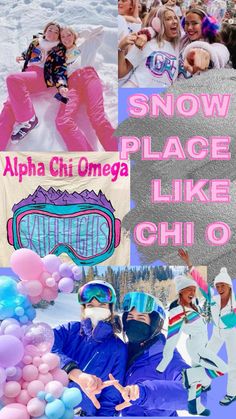 snow place like chio is featured in this collage with images of people and balloons