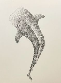 a black and white drawing of a bird flying in the air with dots all over it