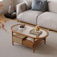 a living room scene with focus on the coffee table