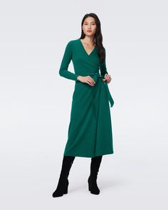 Astrid Wool-Cashmere Wrap Dress Wool Dress Winter, Styling Dresses, Wrap Dress Dvf, Brown Wrap Dress, Wrap Dress Long Sleeve, Wrap Dress Long, Winter Dress Outfits, Cashmere Dress, Cashmere Wrap