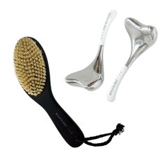 Set Value: $180 The only skin detox tools you need for that all-around face and body sculpt and glow. Cryo Toning Tools (Gold or Silver): Thermal water technology and a stainless steel ergonomic shape combine the benefits of cryotherapy and lymphatic drainage to contour, lift and detoxify skin for a sculpted, firmer, snatched appearance. Lymphatic Dry Brush: Natural grass wood and cruelty-free bristles in an ergonomic shape deliver daily essential skin detox by stimulating lymphatic drainage, in Siren Girl, Water Technology, Perfect Blowout, Plump Skin, Thermal Water, Skin Detox, Dry Brush, Rose Essential Oil, Tighten Pores