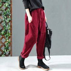 Brand Name: ZANZEAStyle: CasualOrigin: CN(Origin)Waist Type: MIDDecoration: PocketsFabric Type: BroadclothPant Style: Harem PantsMaterial: PolyesterFit Type: LOOSELength: Full LengthAge: Ages 18-35 Years OldSeason: Spring/AutumnClosure Type: Elastic WaistGender: WOMENModel Number: Women Pants,Corduroy PantsPattern Type: SolidFront Style: FlatSize Type: S M L XL XXL Vintage Harem Pants, Backless Swimwear, Trousers Casual, Vintage Corduroy, Loose Trousers, Pants Vintage, Pants Loose, Long Trousers, Womens Pants