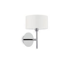 a wall mounted light with a white shade on it's side and a metal arm