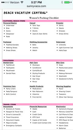 the beach vacation central checklist is shown in this screenshoter's screen shot