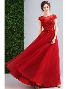 Cap Sleeve Ball Gown, Modest Prom Dresses For Teens, Prom Dresses With Short Sleeves, Prom Dresses Modest Elegant, Red Floor-length Gown For Spring, Red Embroidered Dress For Gala, Embroidered Red Gala Dress, Red Prom Dress With Floral Embroidery, Red Floral Embroidered Prom Dress