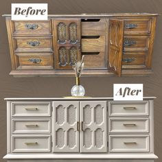 the before and after shots of an old dresser