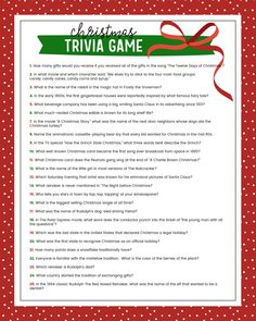 a christmas trivia game with red and white polka dots