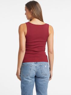 Your new favorite tank top. Designed with a slim cut for a snug fit that features premium embroidered details. Crafted in our organic cotton blend. Jean Top, Ribbed Tank Tops, Guess Jeans, Jeans Slim, Snug Fit, Scoop Neck, Organic Cotton, Women Jeans, Cotton Blend