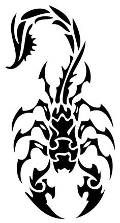 a black and white scorpion tattoo design on a white background, it looks like the head of an animal