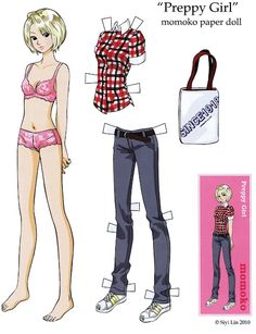 the paper doll is wearing a plaid shirt and jeans