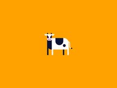 a cow that is standing up against a yellow background