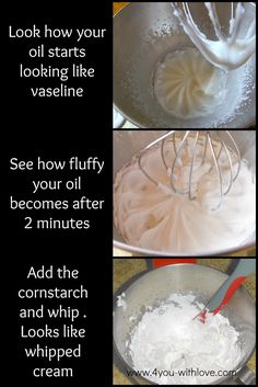 three pictures showing how to make whipped cream