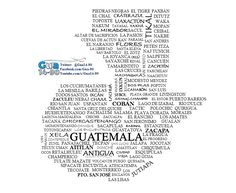 the word guatemala written in different languages on a white background with an image of a hand