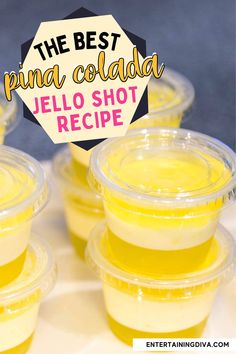 Layered Pina Colada Jello Shots (With Coconut Cream Pudding) Jello Shooters, Pina Colada Drinks