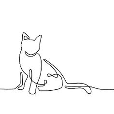 a continuous drawing of a cat sitting on the ground