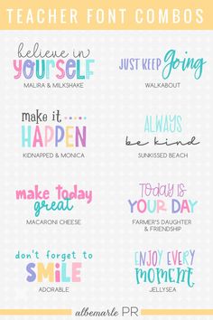 8 Ideas for Teacher Font Pairings Teacher Handwriting Fonts, Canva Fonts Teachers, 2024 Cute Font, Fun Font Combinations, Canva Fonts For Bulletin Board, Fun Canva Font Pairings, Teacher Fonts On Canva, Teacher Fonts Dafont, Teacher Fonts Canva