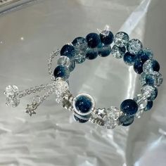 New! Cute Star Charm Bracelet With Blue And Clear Crackle Beads. Silver Tone. Adult Size. Cell Phone Holster, Phone Holster, Cute Stars, Pretty Bracelets, Rain And Snow Boots, Fit N Flare Dress, Star Charms, Trending Accessories, Jean Coat