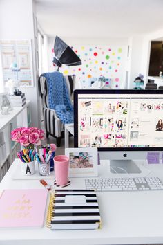 a desktop computer sitting on top of a white desk