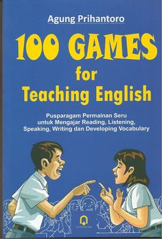 a book cover with two children pointing at each other's hands and the title, 100 games for teaching english