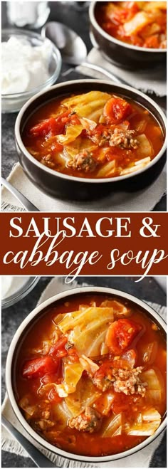 cabbage and cabbage soup in a bowl with spoons