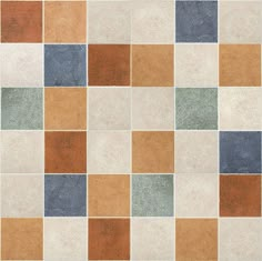 a tile floor with different colors and shapes on it's sides, including blue, brown